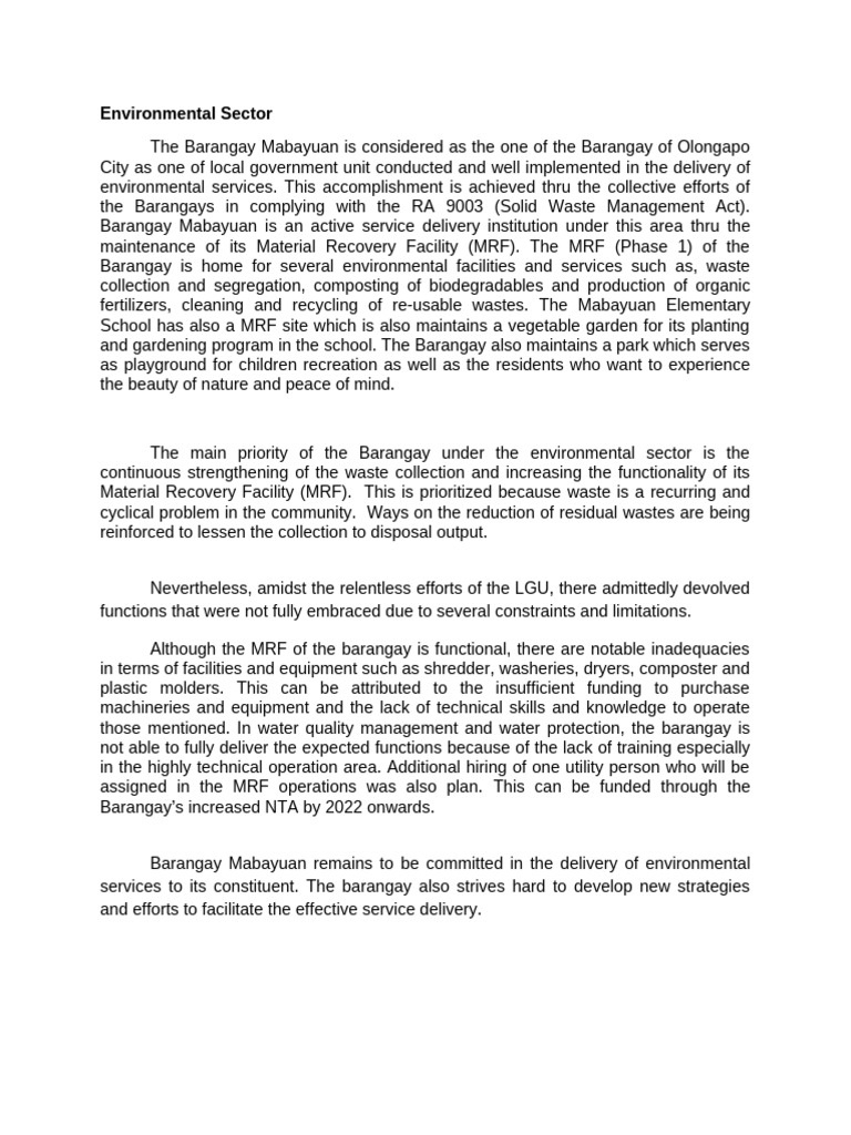 Environmental Sector Narrative | PDF | Waste Management | Materials