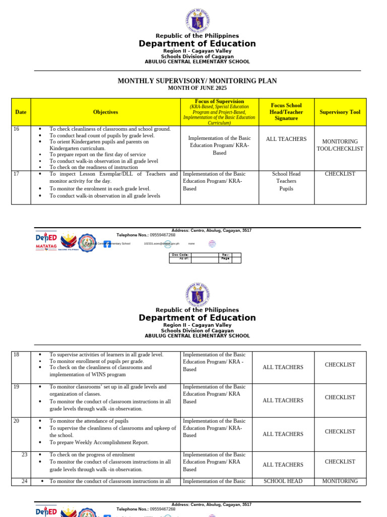 June 2025 Supervisory Plan for Schools | PDF | Teachers | Educational ...