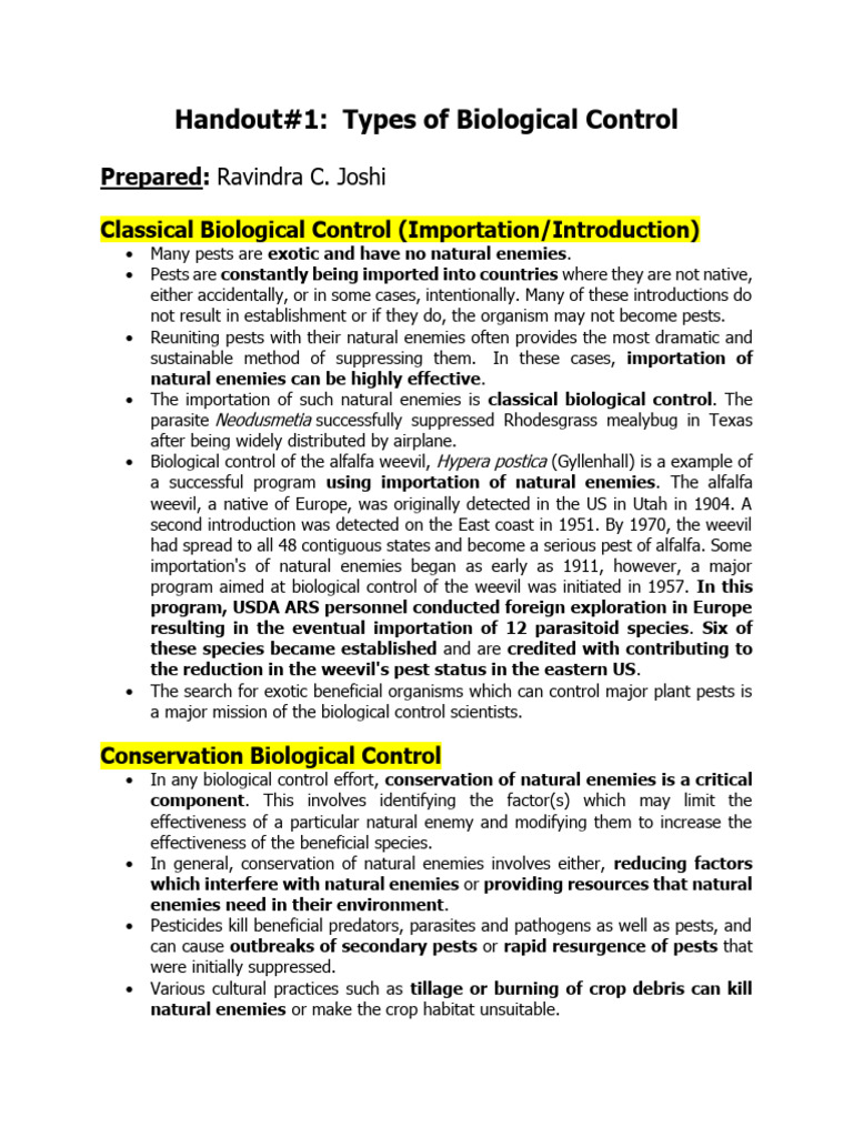 07 Sept 2024 - Handout#1a - Types of Biological Control | PDF ...