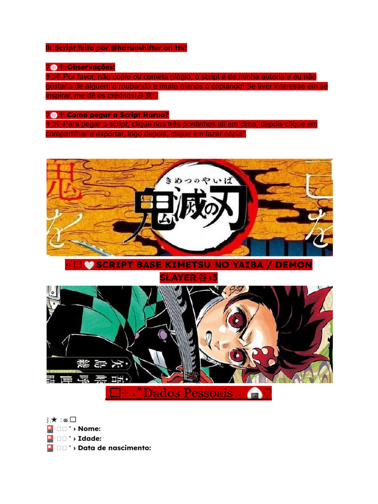 798883503 Script Base Demon Slayer | PDF | Unha