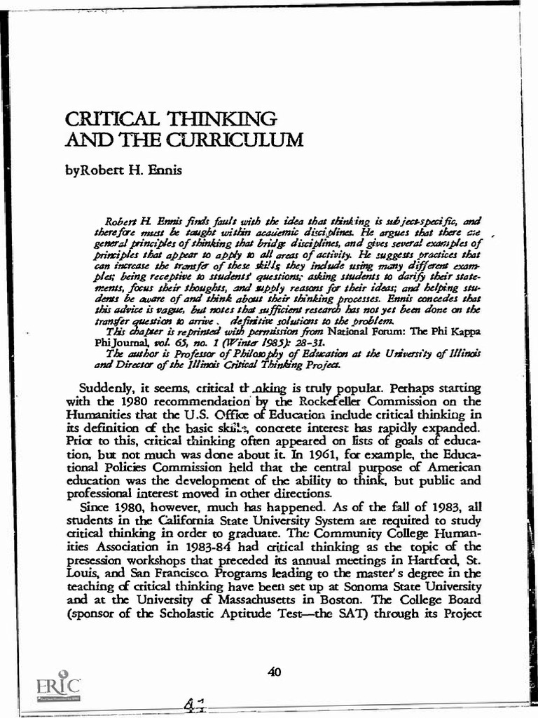 Critical Thinking in Education Curriculum | PDF | Critical Thinking ...