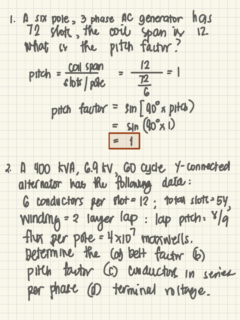 AC Generator Pitch Factor Calculation | PDF | Electromagnetism | Components