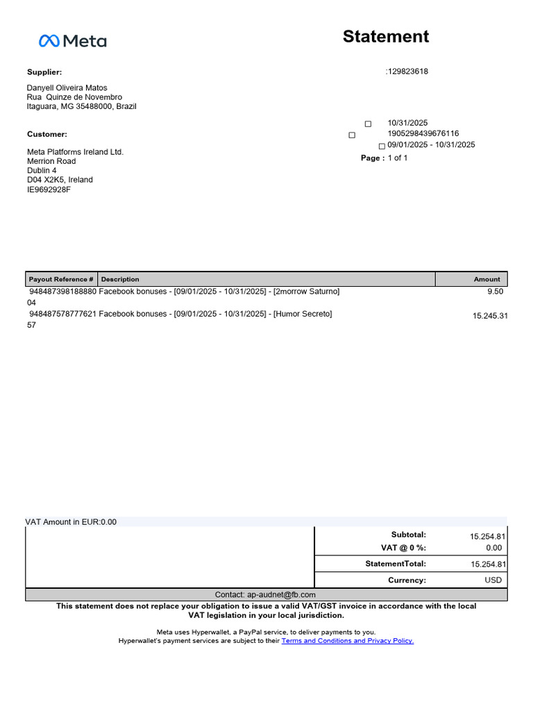 Meta Platforms Payment Statement | PDF | Economies | Business