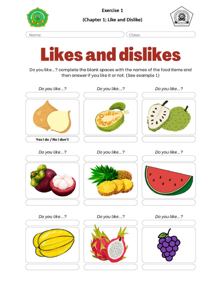 Class 2 Exercise 1 - Like and Dislike | PDF