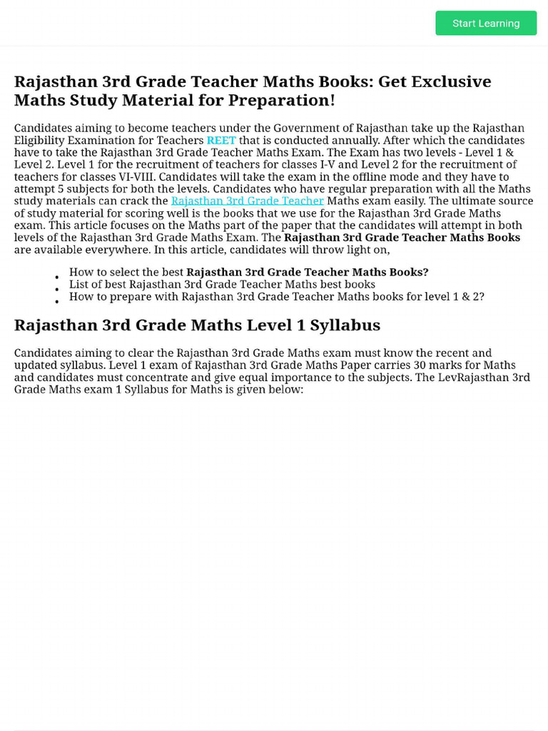 Rajasthan 3rd Grade Teacher Maths Books - Get Exclusive Maths Study ...