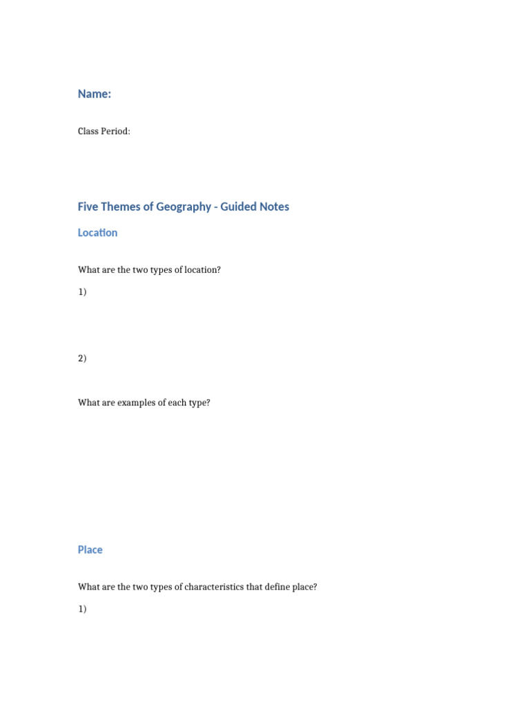 Five Themes Guided Notes+ | PDF