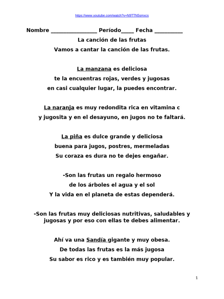 Canción de las Frutas: Actividades y Datos | PDF | Fruta | Té