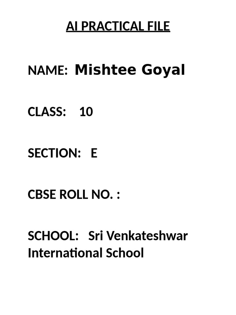 AI Practical File for Class 10 Students | PDF