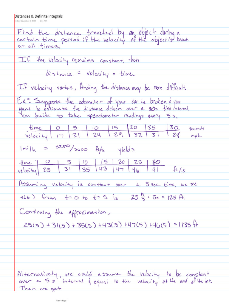 Distances and Definite Integrals Guide | PDF