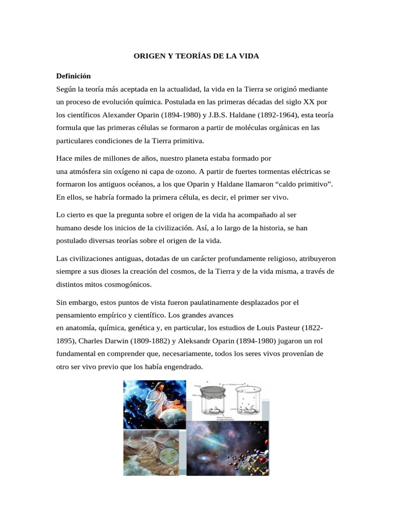 Origen y Teorías de La Vida | PDF | Vida | Creacionismo