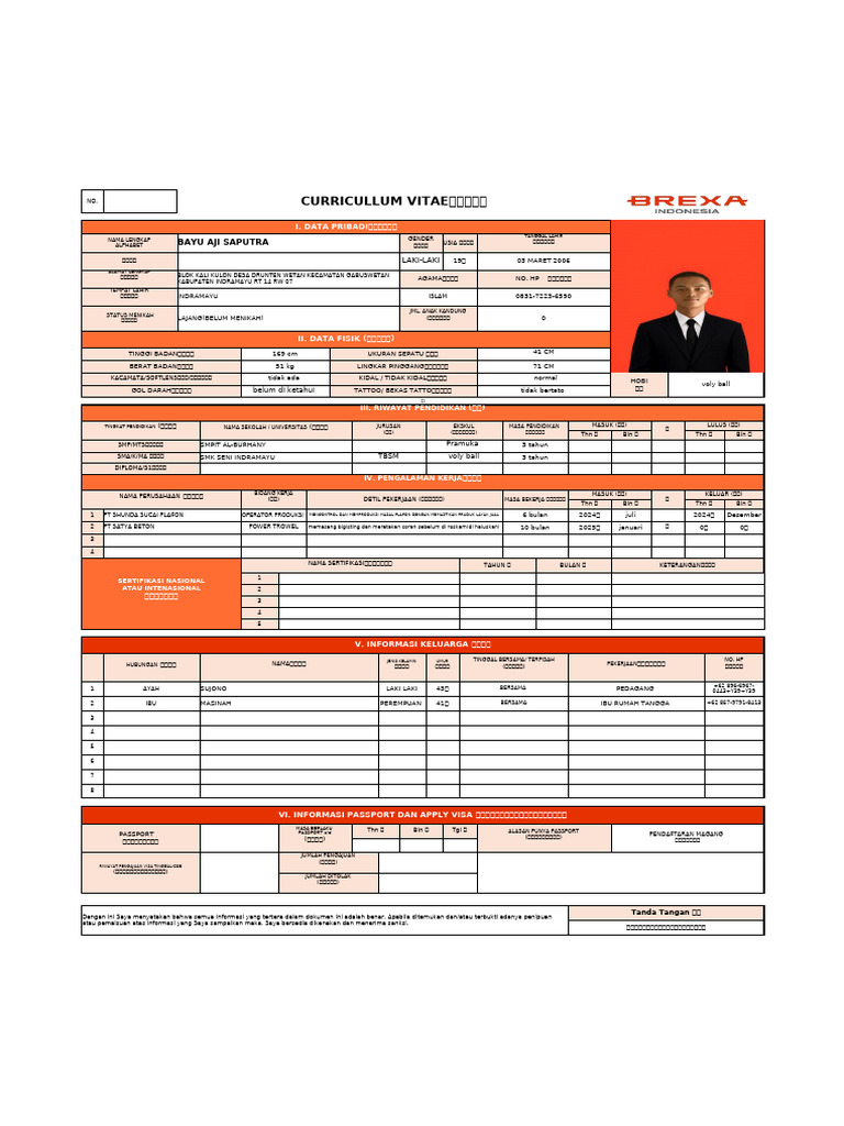 Form CV 1 Oktober 2025 - Brexa | PDF
