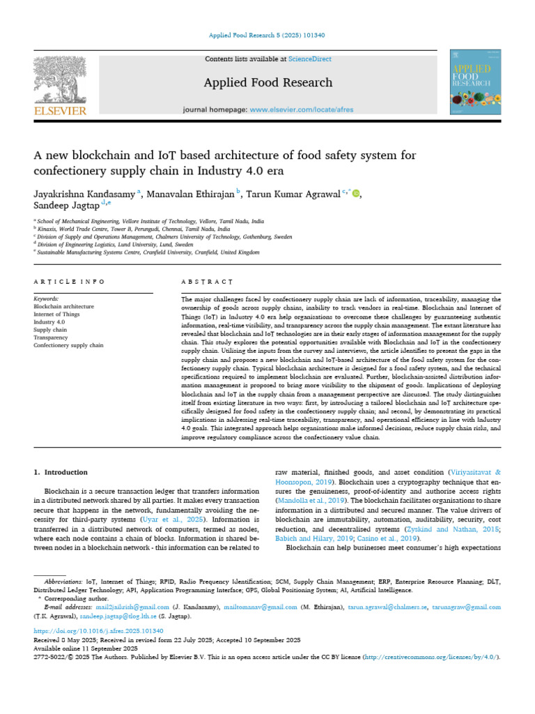 A New Blockchain and IoT Based Architecture of Food Safety System For ...