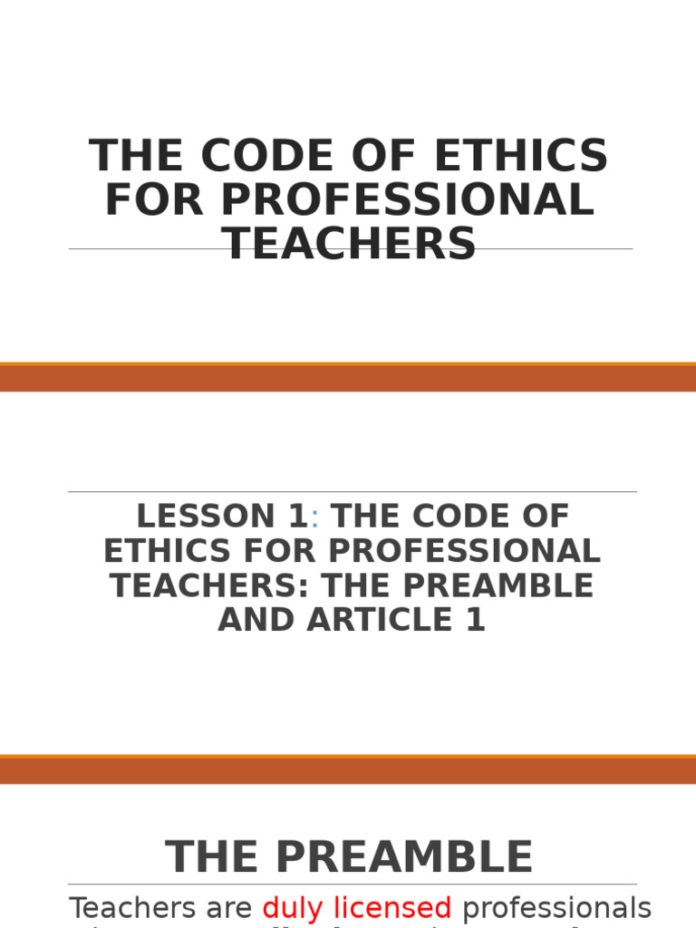 Code of Ethics for Professional Teachers | PDF | Teachers | Profession