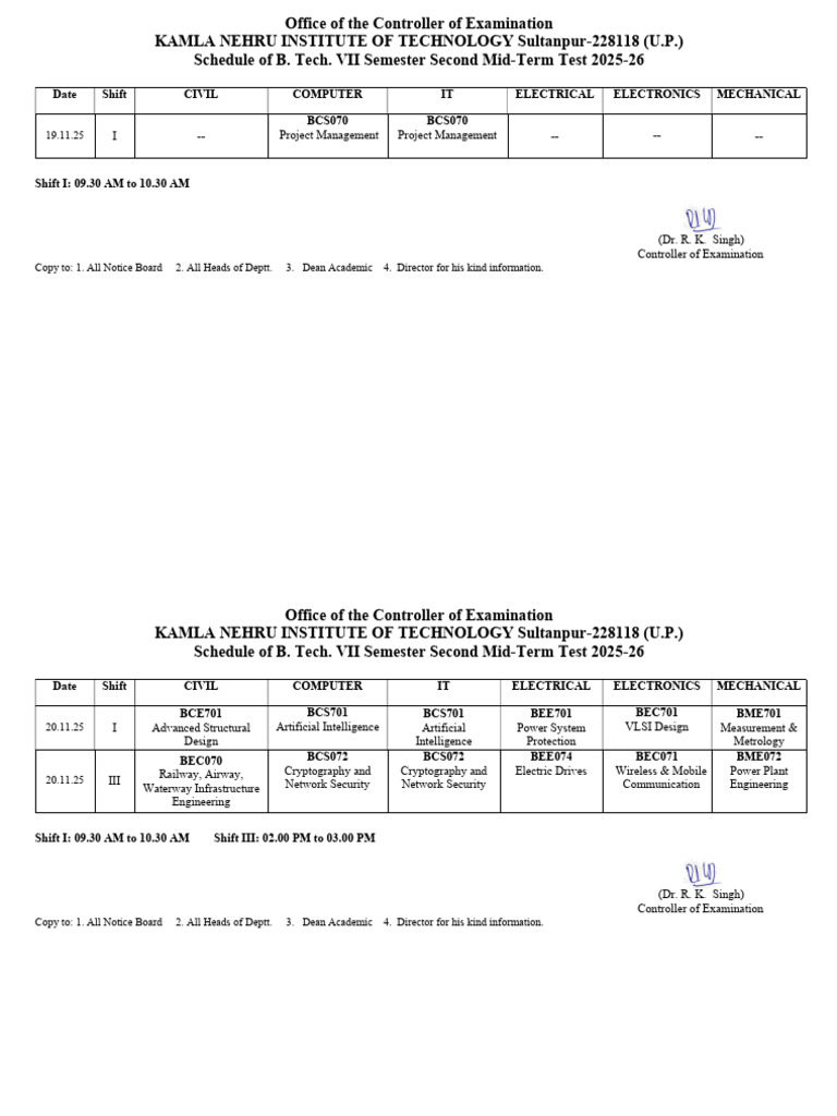 B. Tech & M. Tech Mid-Term Test Schedule 2025-26 | PDF ...