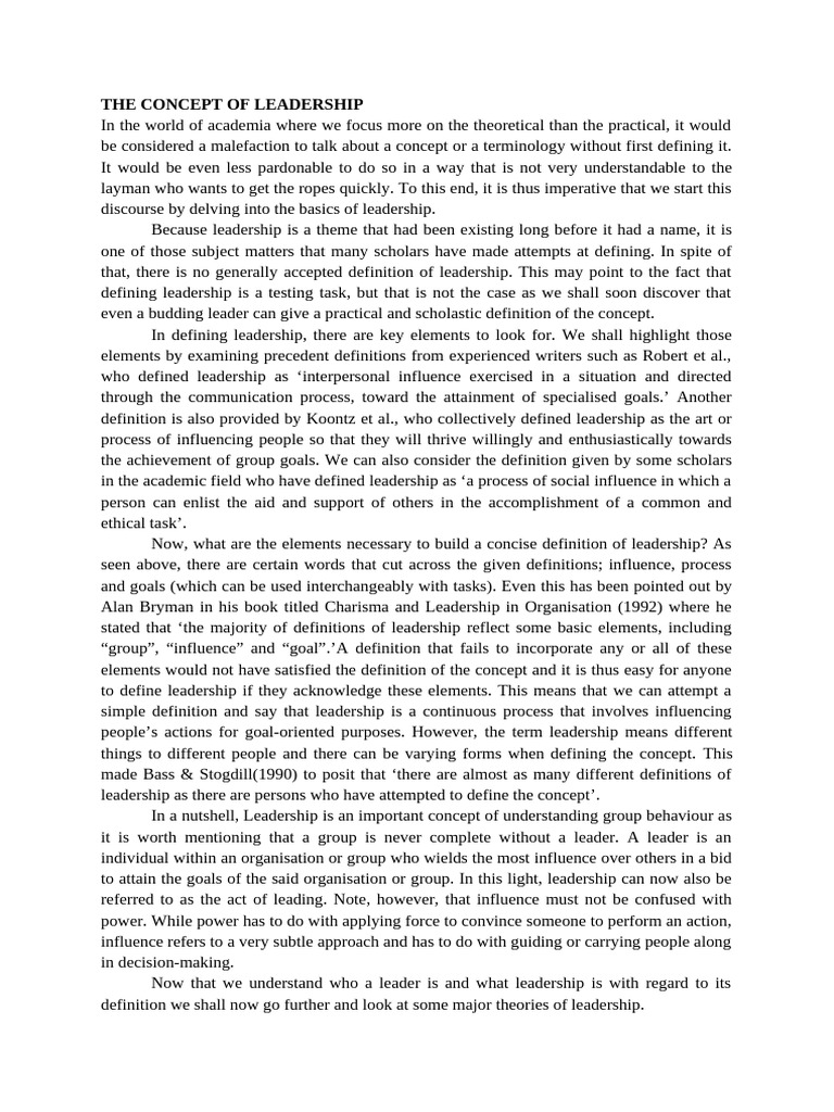 The Concept of Leadership | PDF | Leadership | Goal