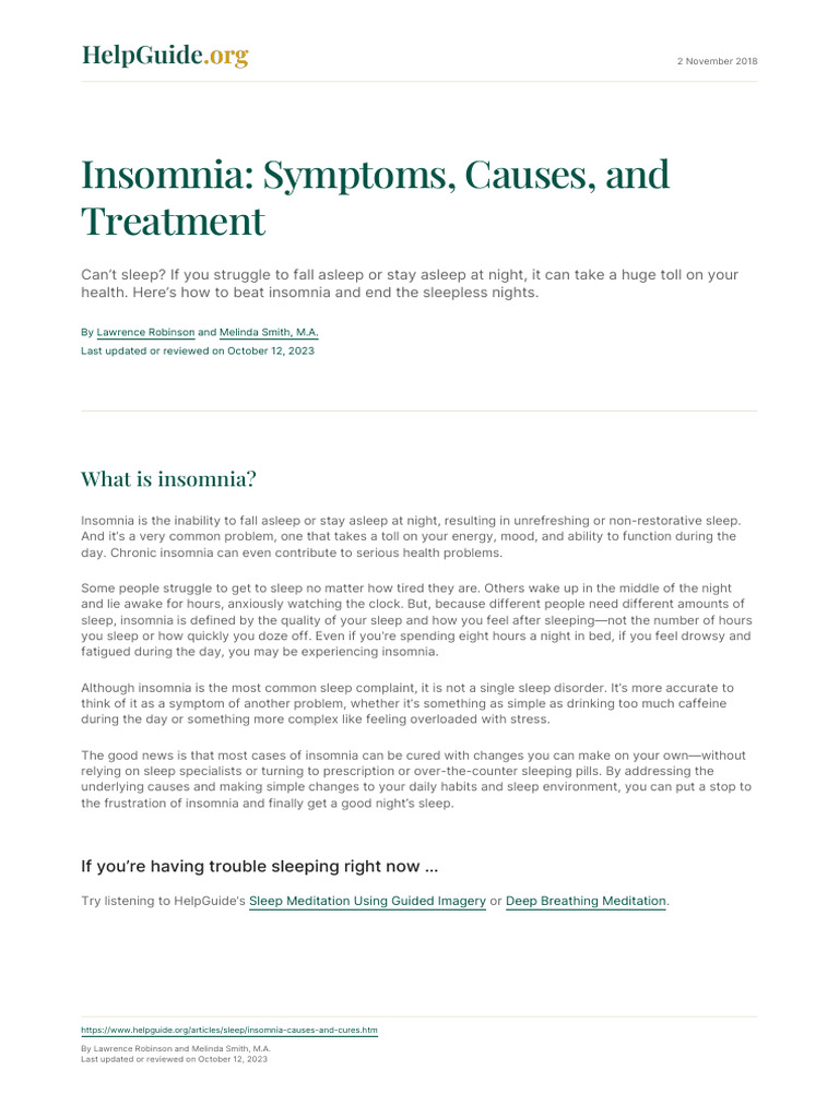 Curated visual reference: Visual Reference: Insomnia Symptoms Causes And Treatment Pdf Insomnia