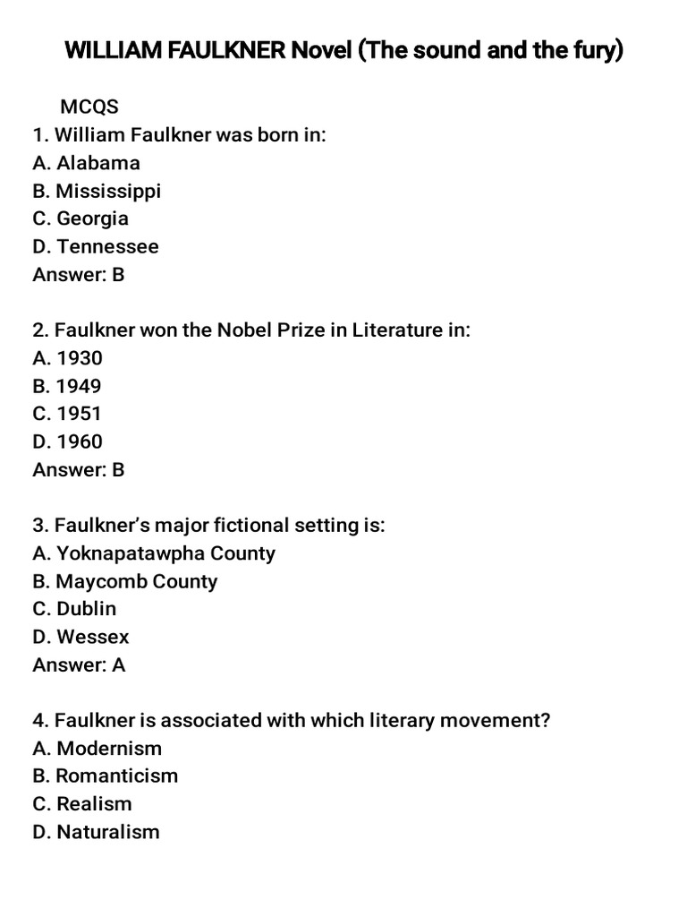 YesWriter - WILLIAM FAULKNER Novel (The Sound and The Fury ...