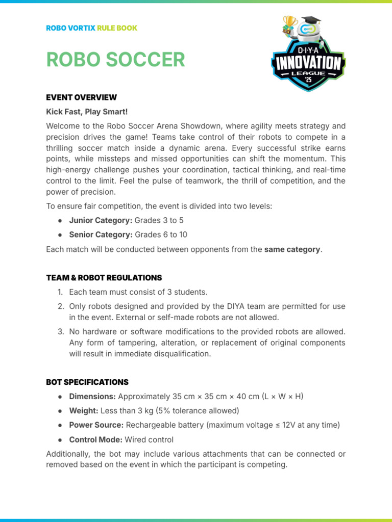 Robo Soccer - Robo VORTIX - DIL Rule Book | PDF | Referee | Area