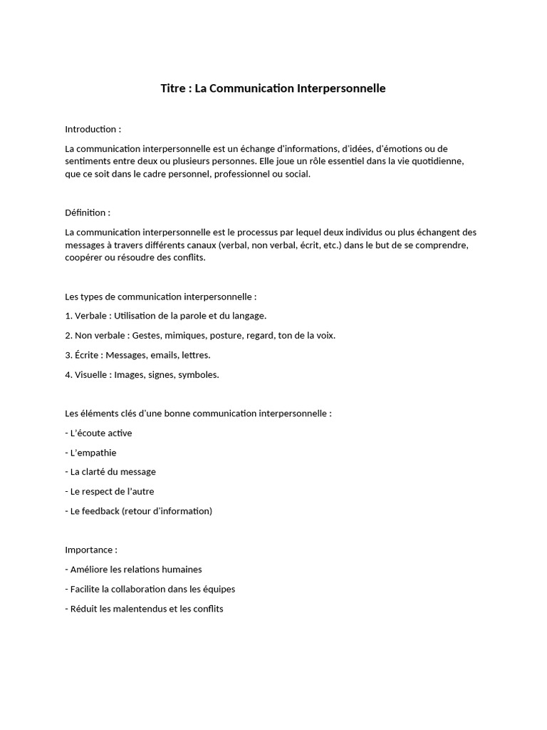 Maîtriser la Communication Interpersonnelle | PDF | Communication non ...