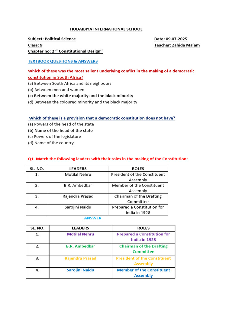 Civics Ch- 2 Textbook Q & Ans | PDF | Constitution | Democracy