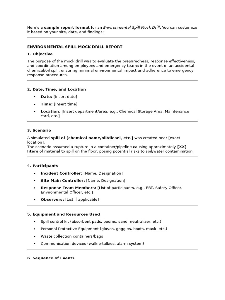 Environmental Spill Mock Drill Report | PDF | Oil Spill | Personal ...