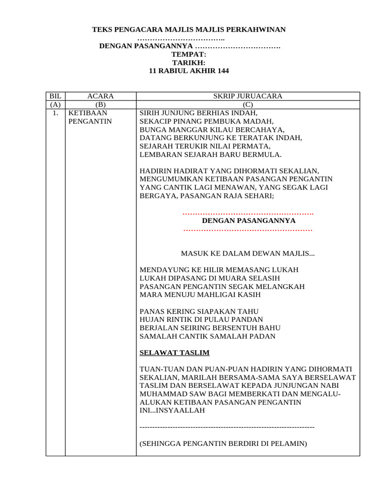 Skrip Majlis Perkahwinan Tradisional | PDF