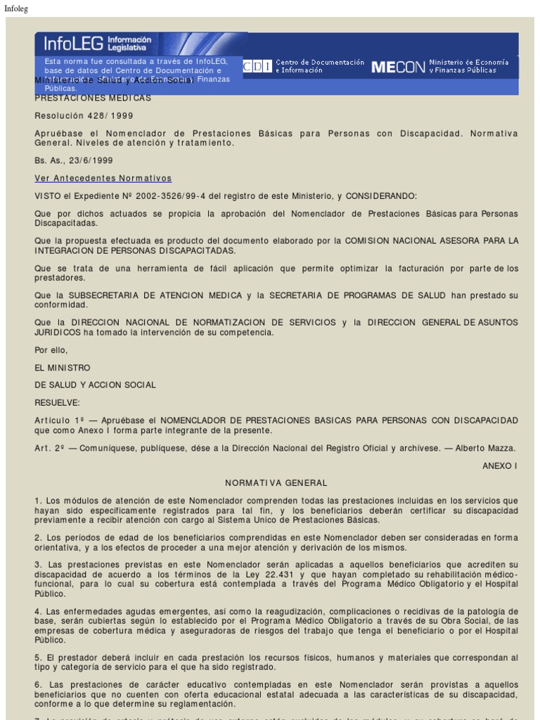 CONADIS. DISCAPACIDAD. PRESTACIONES BASICAS Nomenclador de