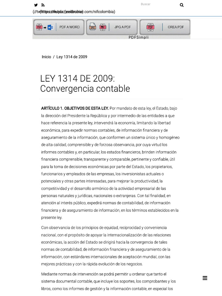 Ley 1314 de 2009 - Convergencia Contable | PDF