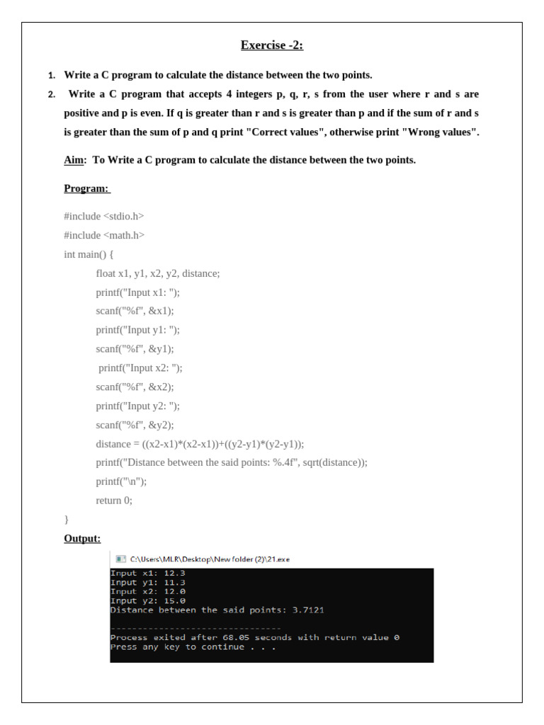 C Programs for Distance and Value Check | PDF