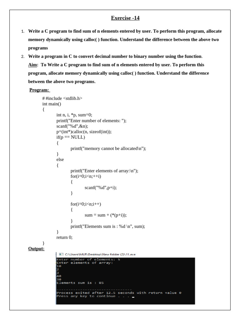 C Programs for Sum and Binary Conversion | PDF