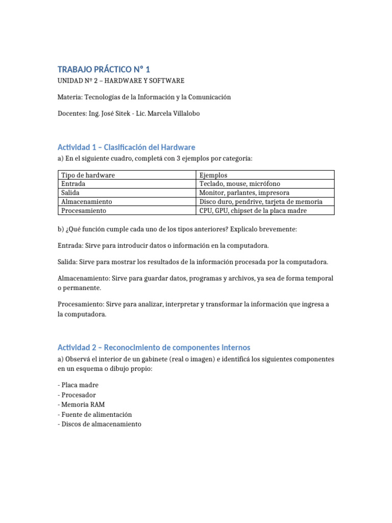 Clasificación y Funciones de Hardware y Software | PDF | Hardware de la ...