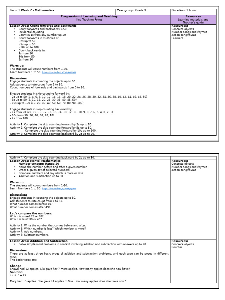 Grade 3 Math Lesson Plan: Counting & More | PDF | Intelligence ...