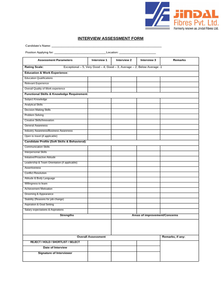Interview Assessment Form Template | PDF