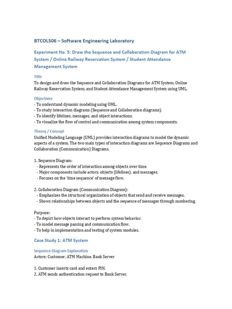 UML Diagrams for ATM and Reservation Systems | PDF | Unified Modeling ...