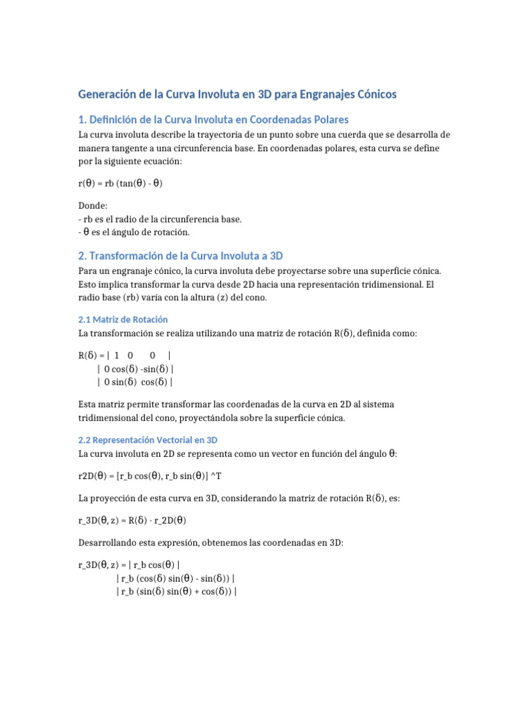Curva Involuta 3D para Engranajes Cónicos | PDF