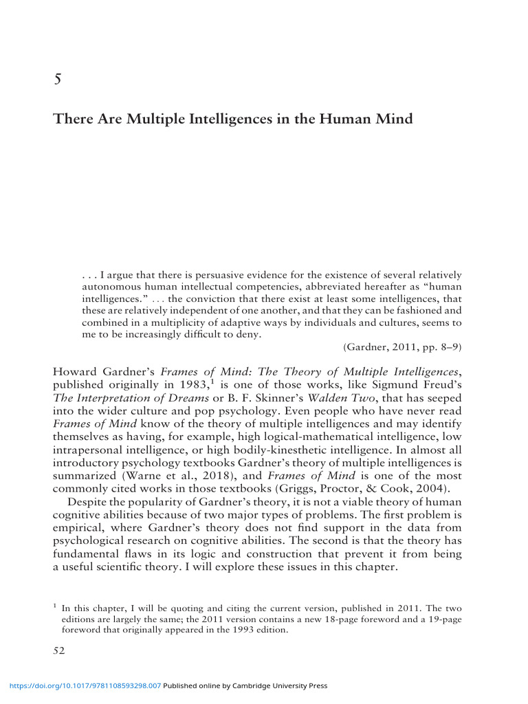 Critique of Gardner's Multiple Intelligences | PDF | Intelligence | Theory