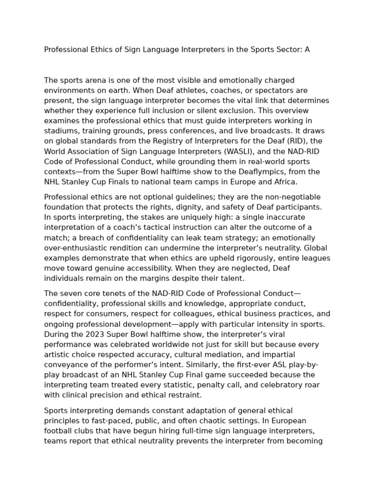 Ethics of Sports Sign Language Interpreting | PDF | Language ...