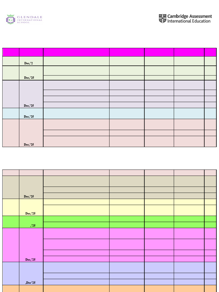 Glendale Academy Cambridge Exam Timetable | PDF