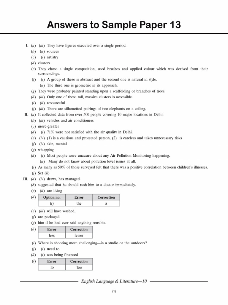 Cbse Cl10 Ead English LLR Answers To Paper 13 | PDF