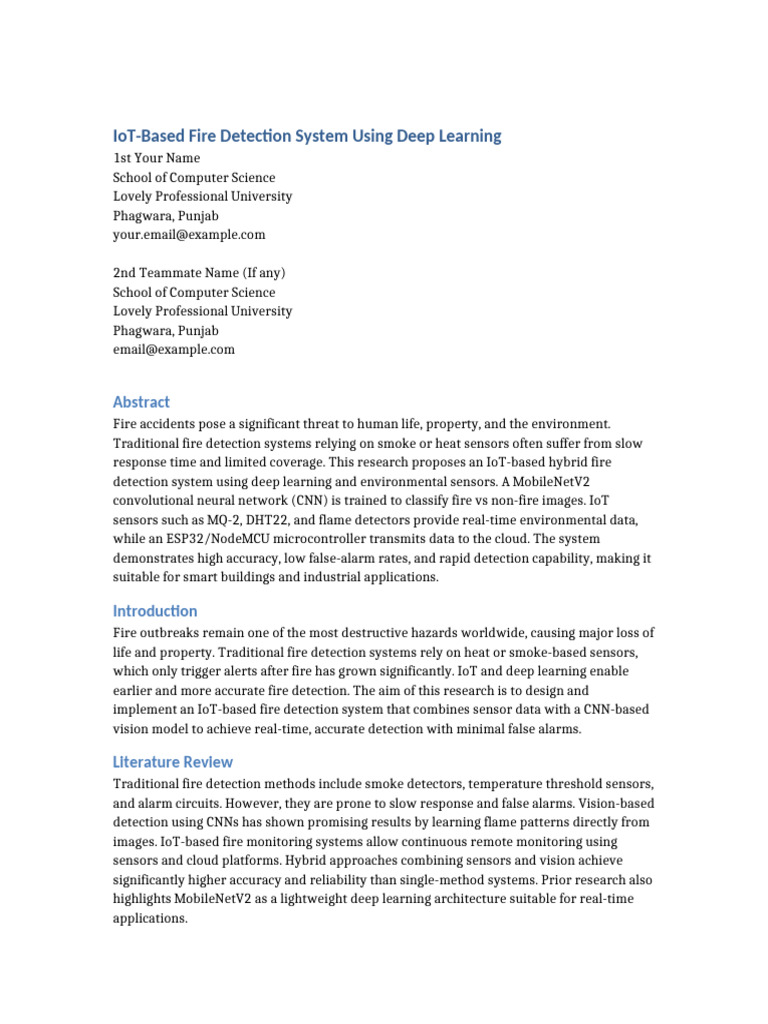 IoT Deep Learning Fire Detection System | PDF | Deep Learning ...