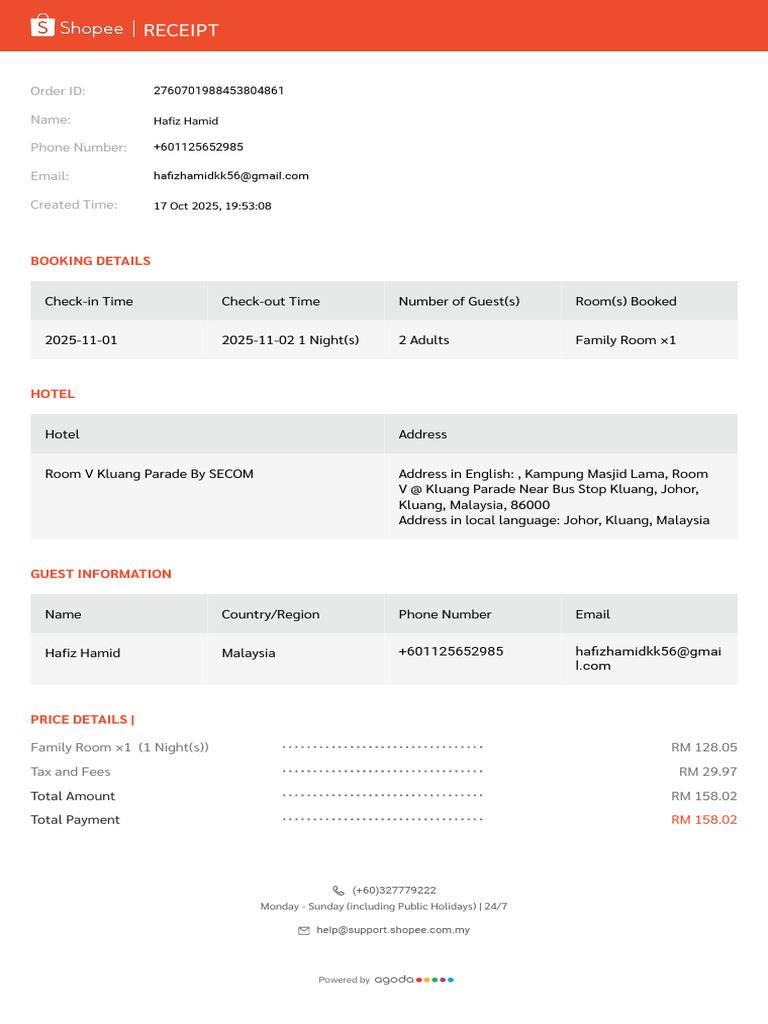 Booking Receipt | PDF