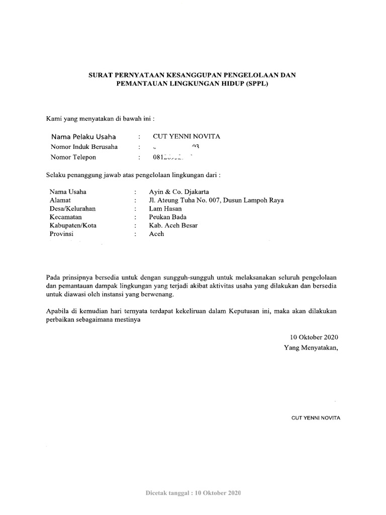 Contoh SPPL | PDF
