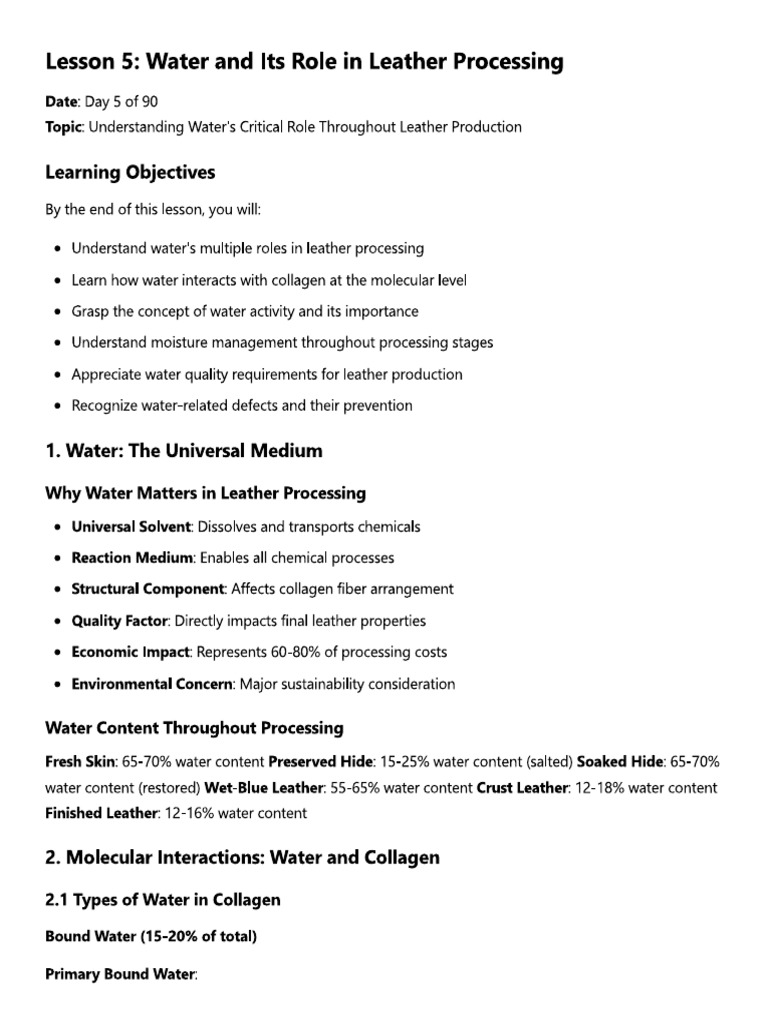 Lesson 5 - Water and Its Role in Leather Processing | PDF
