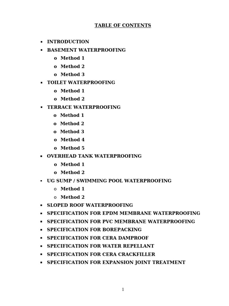 Comprehensive Waterproofing Methods Guide | PDF | Concrete | Plaster