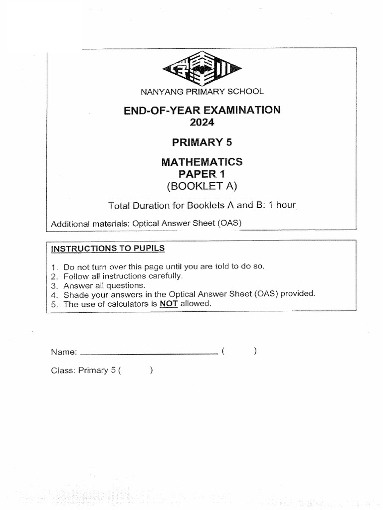 2024 P5 Maths End of Year Exam Nanyang | PDF