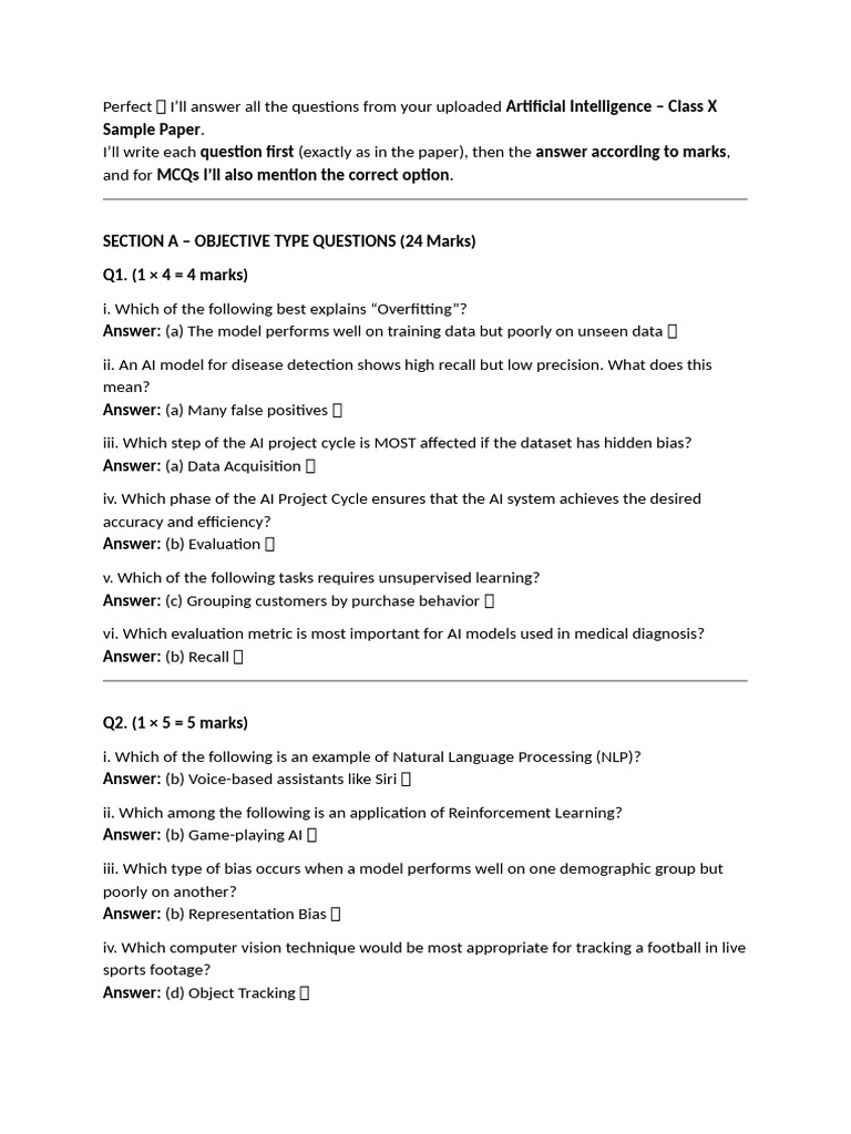 Sample Paper Ans Ai | PDF | Artificial Intelligence | Intelligence (AI ...