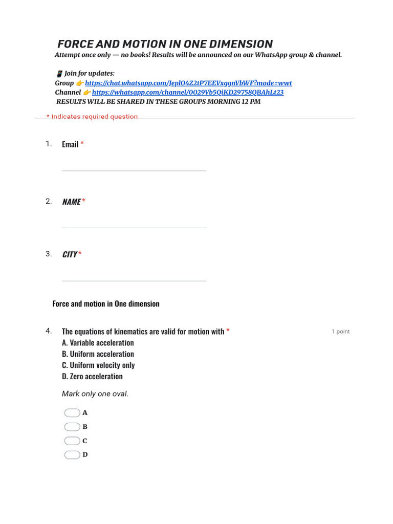 Force and Motion in One Dimension - Google Forms | PDF | Force | Momentum