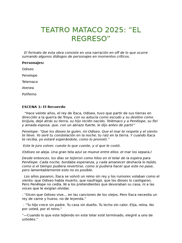 Teatro Mataco 2025: El Regreso de Odiseo | PDF | Odiseo | Penélope