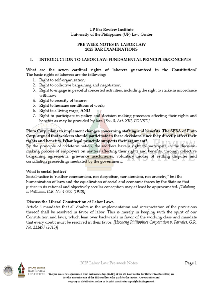 2025 Labor Law Pre-week Notes | PDF | Employment | Labour Law