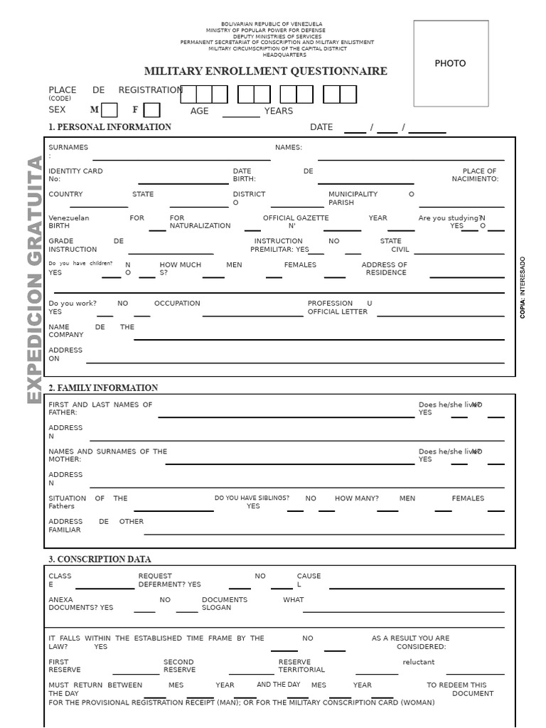Venezuelan Military Enrollment Form | PDF | Government | Government And ...